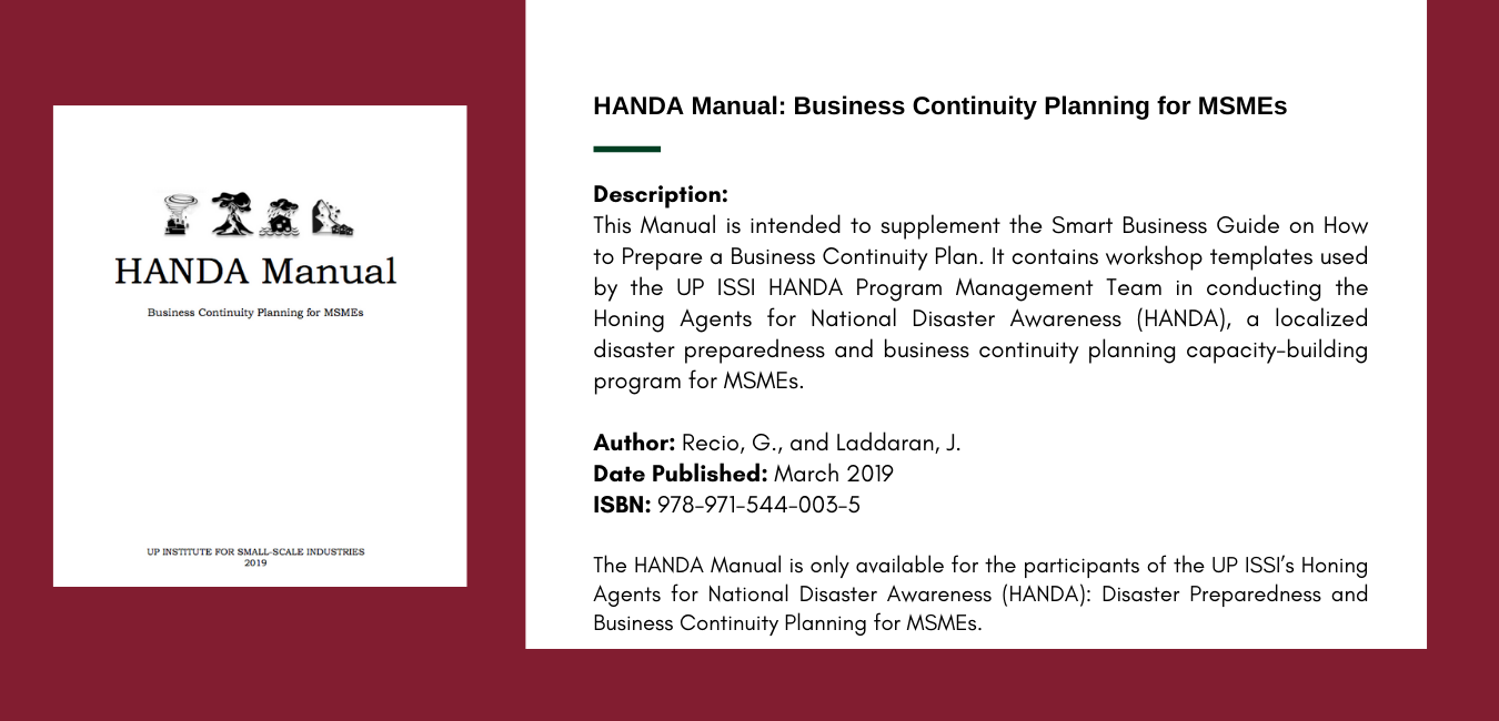 institute for small-scale industries HANDA Manual: Business Continuity Planning for MSMEs