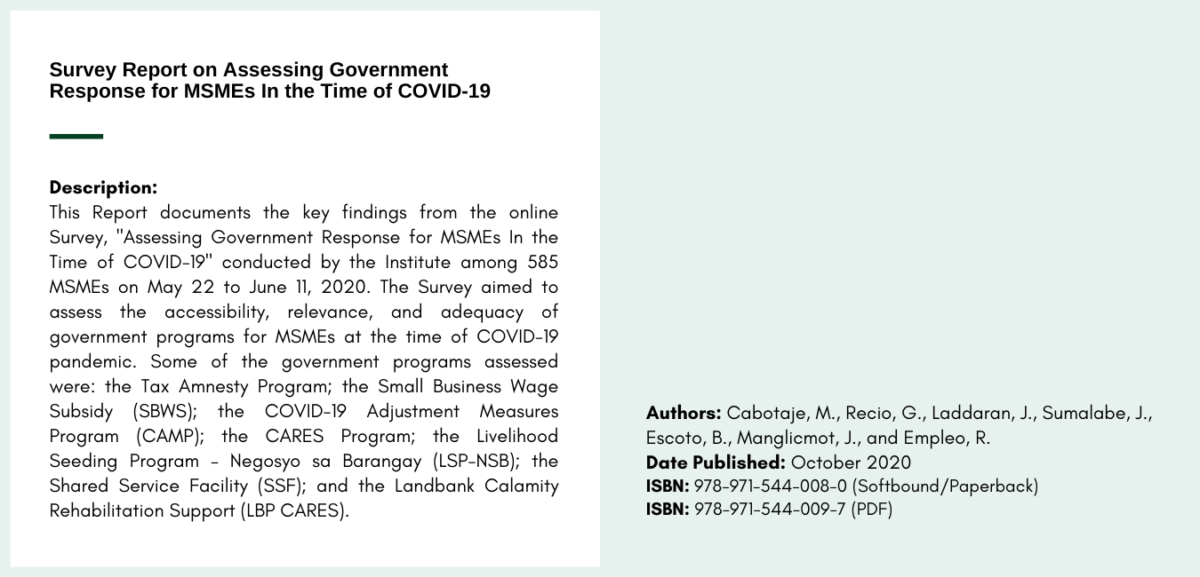 Survey Report on Assessing Government Response for MSMEs In the Time of COVID-19