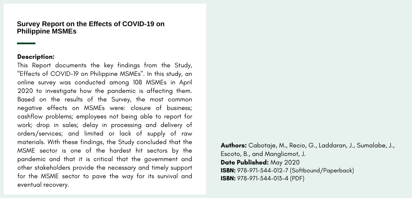 Survey Report on the Effects of COVID-19 on Philippine MSMEs